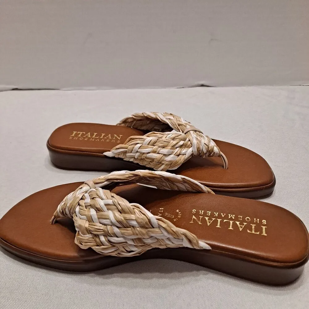 Italian Shoemakers Women's Braided Thong Sandals Size 7 Beige